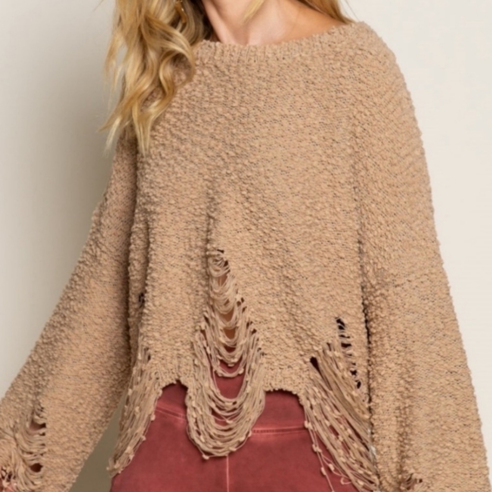 POL Latte Popcorn Distressed Sweater - Picture 5 of 5